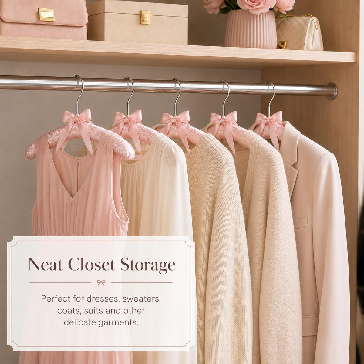 10 Pcs Satin Padded Hangers for Women Clothing, Sweater Hangers No Bump，Anti Slip Cushioned Hangers for Sweaters, for Clothes Sweaters Dresses Suits (10, Light Pink)