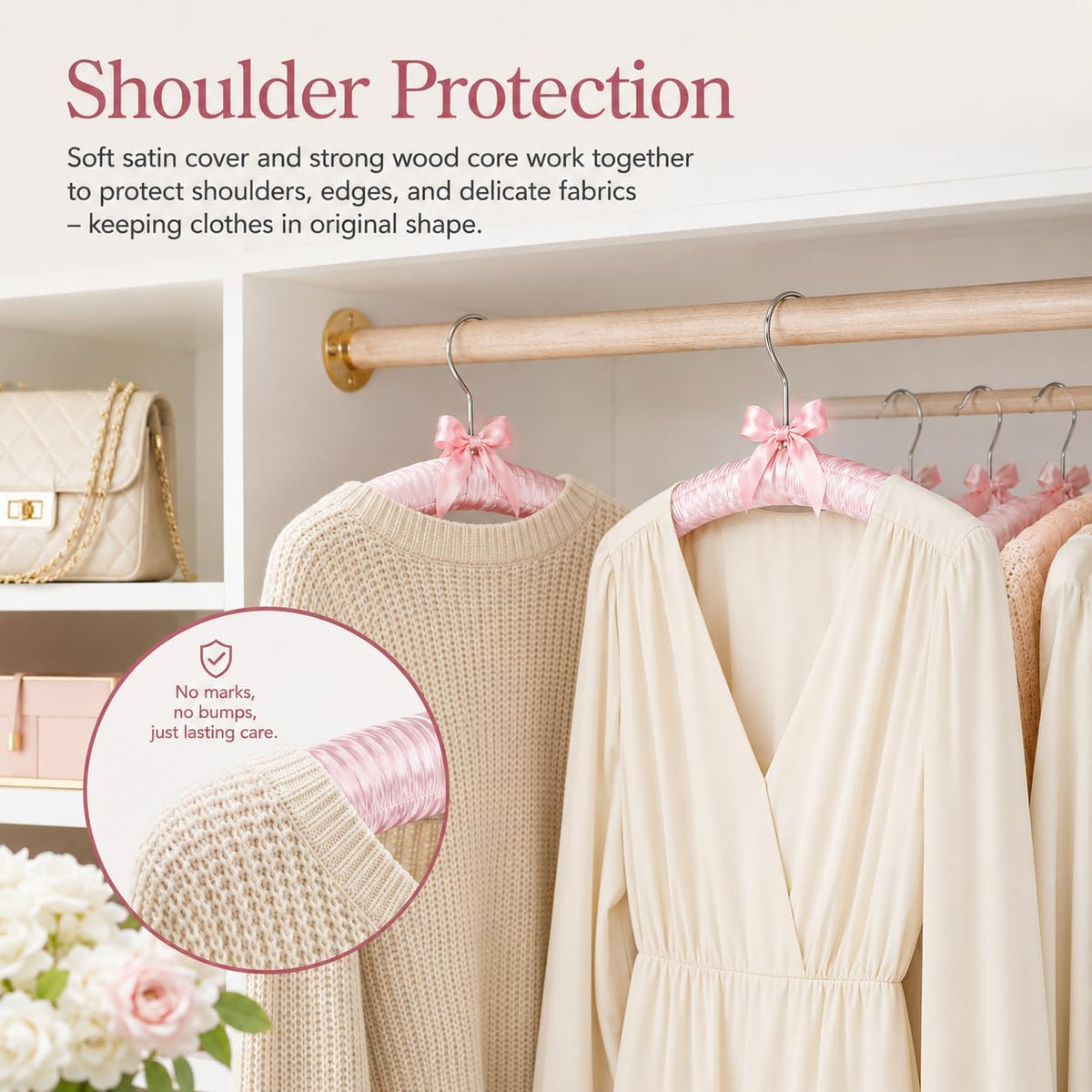10 Pcs Satin Padded Hangers for Women Clothing, Sweater Hangers No Bump，Anti Slip Cushioned Hangers for Sweaters, for Clothes Sweaters Dresses Suits (10, Light Pink)