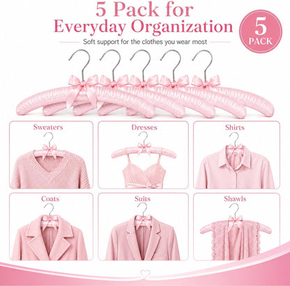 10 Pcs Satin Padded Hangers for Women Clothing, Sweater Hangers No Bump，Anti Slip Cushioned Hangers for Sweaters, for Clothes Sweaters Dresses Suits (10, Light Pink)