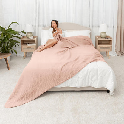 Adult Muslin Blanket 108x90” King Swaddle Blankets, Blush