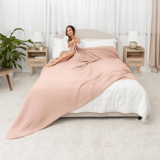 Adult Muslin Blanket 108x90” King Swaddle Blankets, Blush