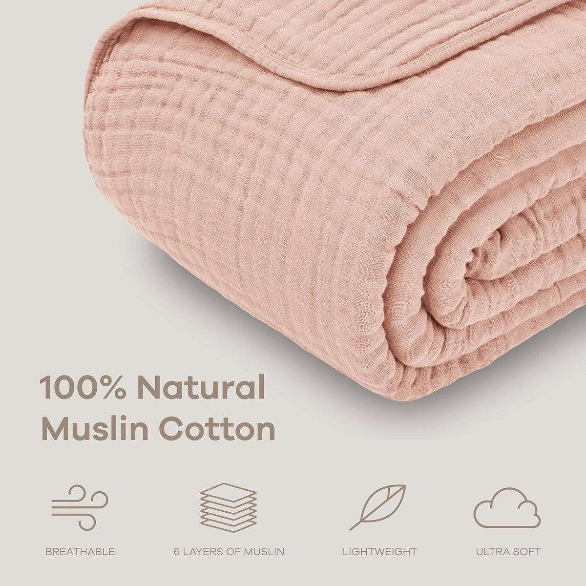 Adult Muslin Blanket 108x90” King Swaddle Blankets, Blush