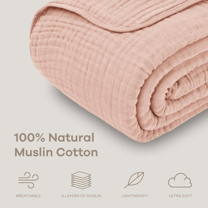 Adult Muslin Blanket 108x90” King Swaddle Blankets, Blush