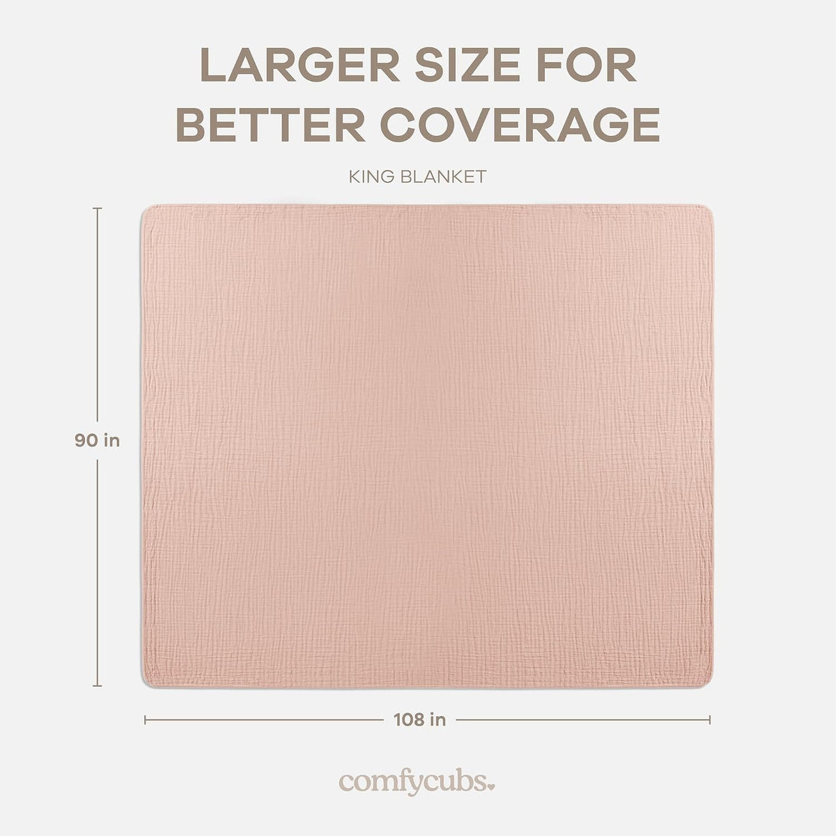 Adult Muslin Blanket 108x90” King Swaddle Blankets, Blush