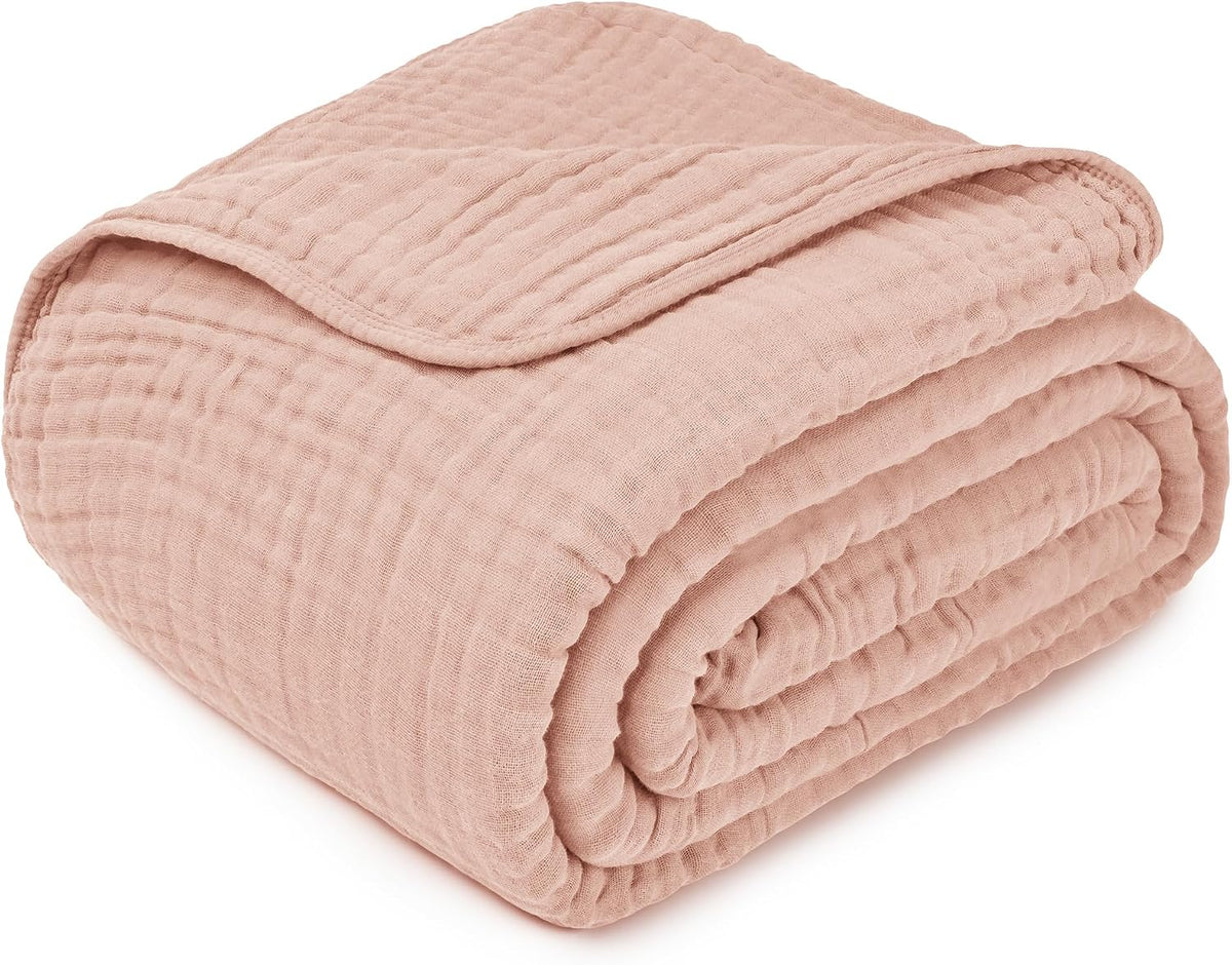 Adult Muslin Blanket 108x90” King Swaddle Blankets, Blush