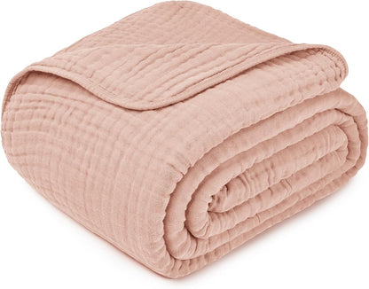 Adult Muslin Blanket 108x90” King Swaddle Blankets, Blush