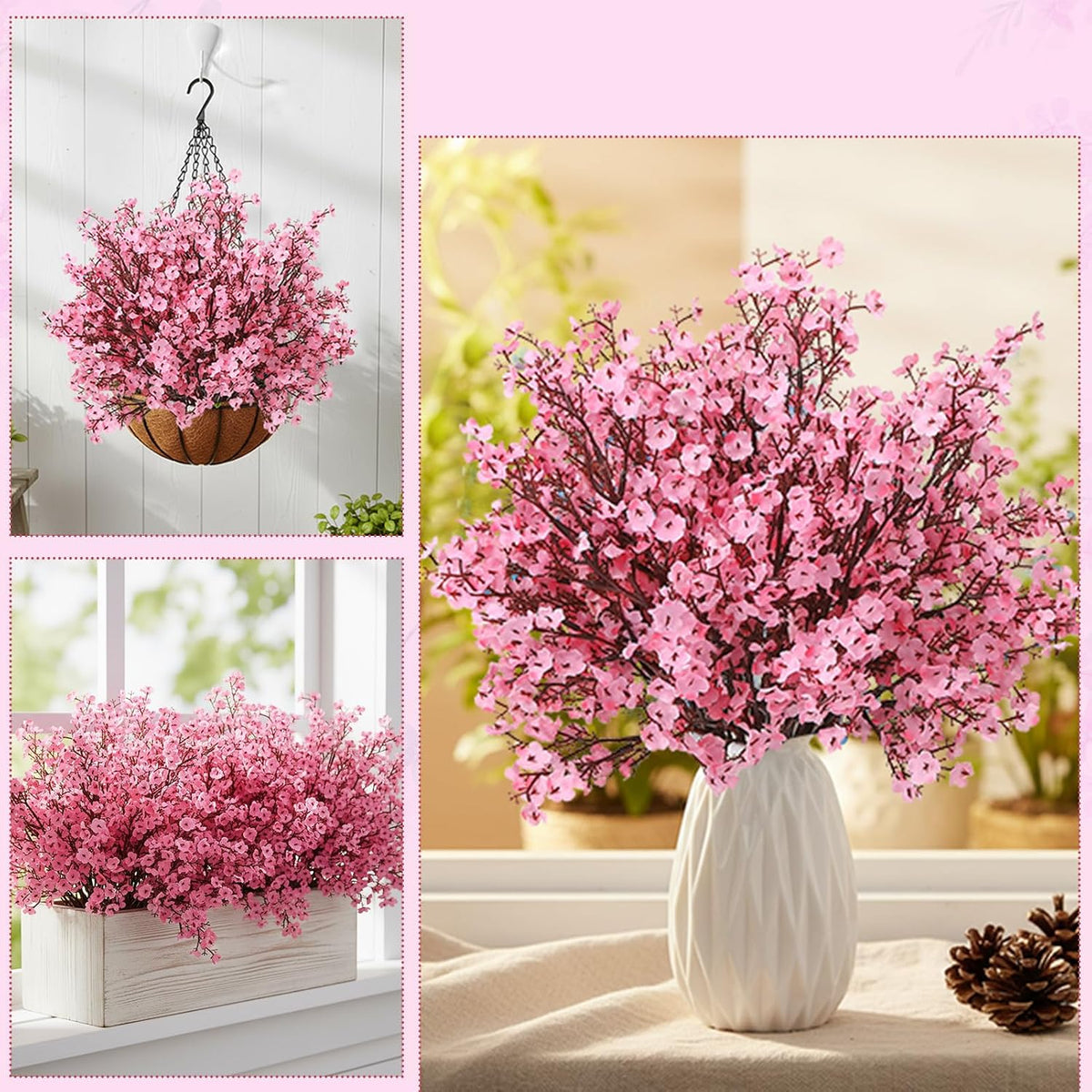 21 Stems Pink Babys Breath Artificial Flowers