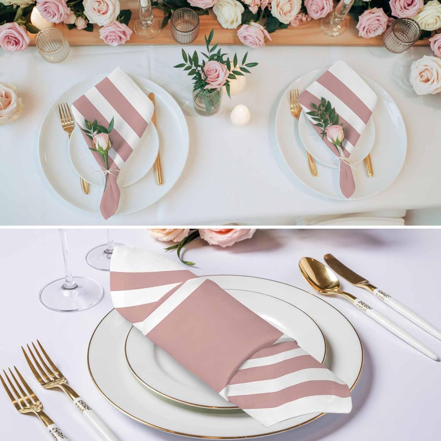 Cloth Napkins 20 x 20 Inch Geometric Pattern Dinner Napkins Set Pink Stripe Reusable Washable Napkins Cloth for Dinner, Party, Wedding, Restaurant