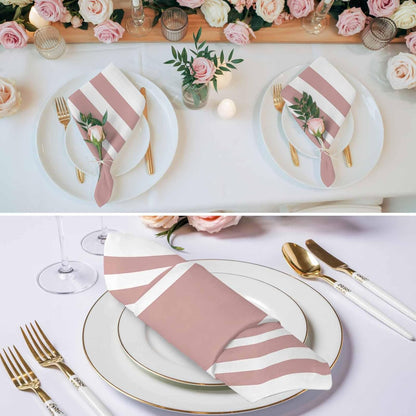 Cloth Napkins 20 x 20 Inch Geometric Pattern Dinner Napkins Set Pink Stripe Reusable Washable Napkins Cloth for Dinner, Party, Wedding, Restaurant