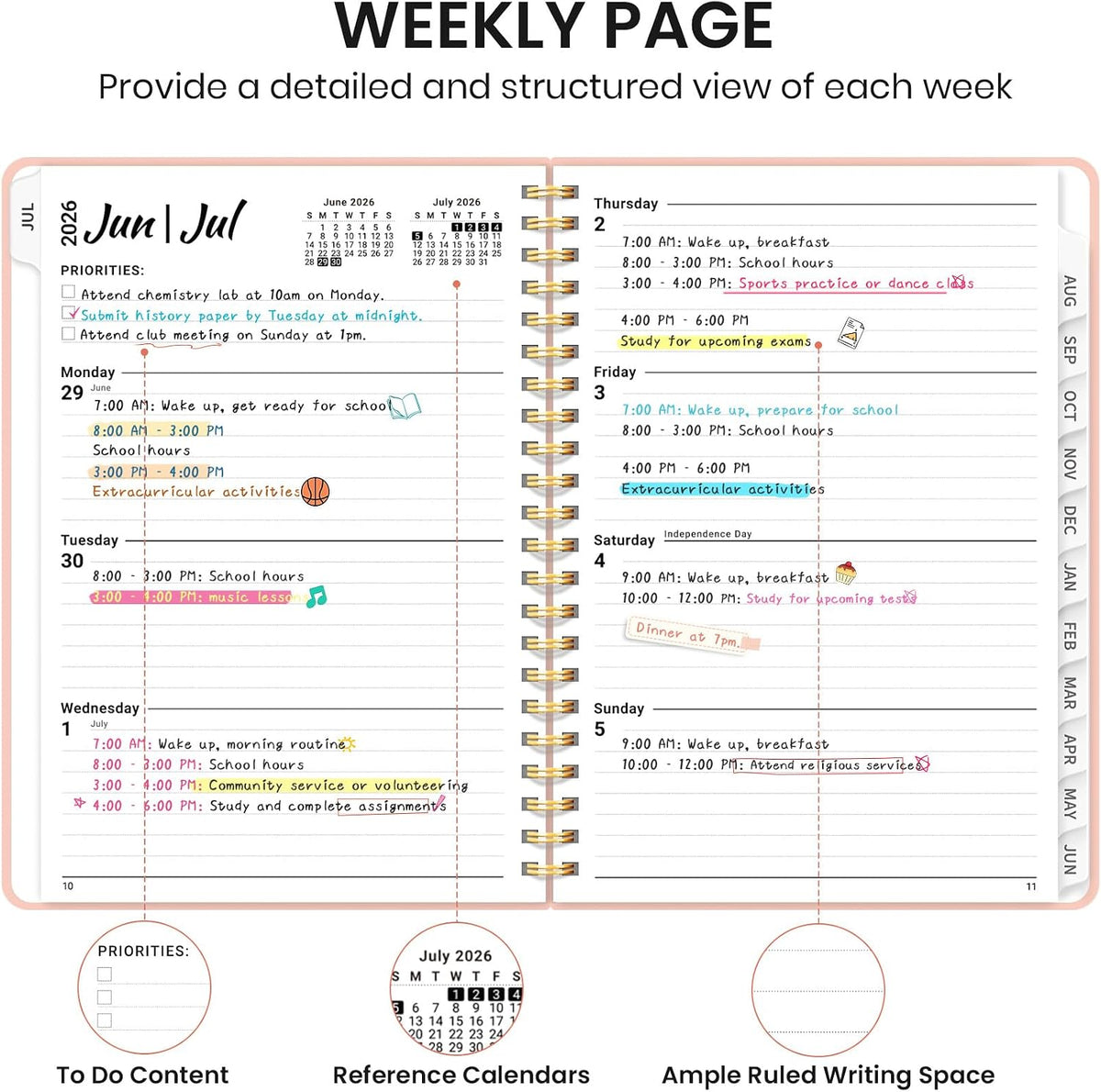Planner 2026-2027, Jul 2026-Jun 2027 Monthly & Weekly Calendar Book