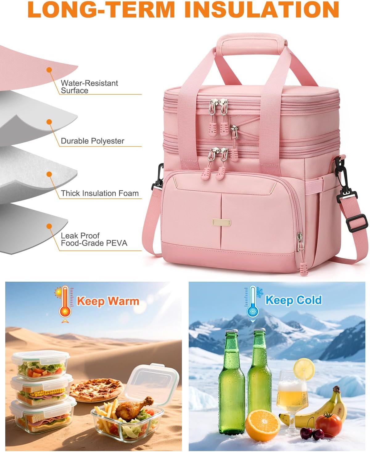 Lunch Box for Men Women Double Decker Insulated Lunch Bag for men