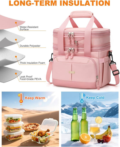 Lunch Box for Men Women Double Decker Insulated Lunch Bag for men