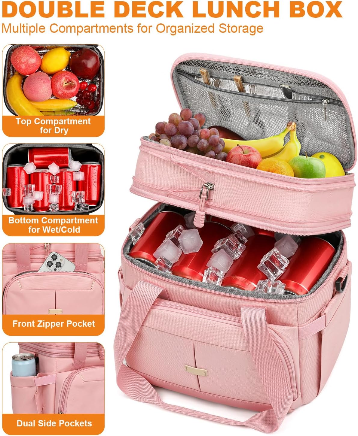Lunch Box for Men Women Double Decker Insulated Lunch Bag for men