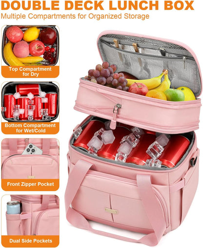 Lunch Box for Men Women Double Decker Insulated Lunch Bag for men