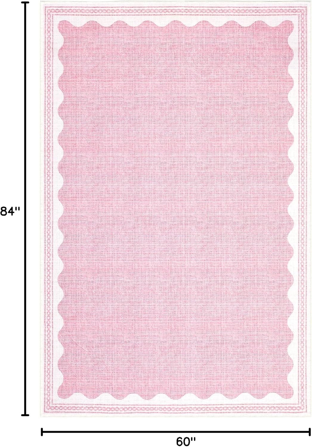 Washable Rugs 5x7 Area Rug for Living Room, Scalloped 5 x 7 Rug Solid Pink Modern Minimalism Low-Pile Carpet for Bedroom Dining Nursery Non Slip Mat with Rubber Back