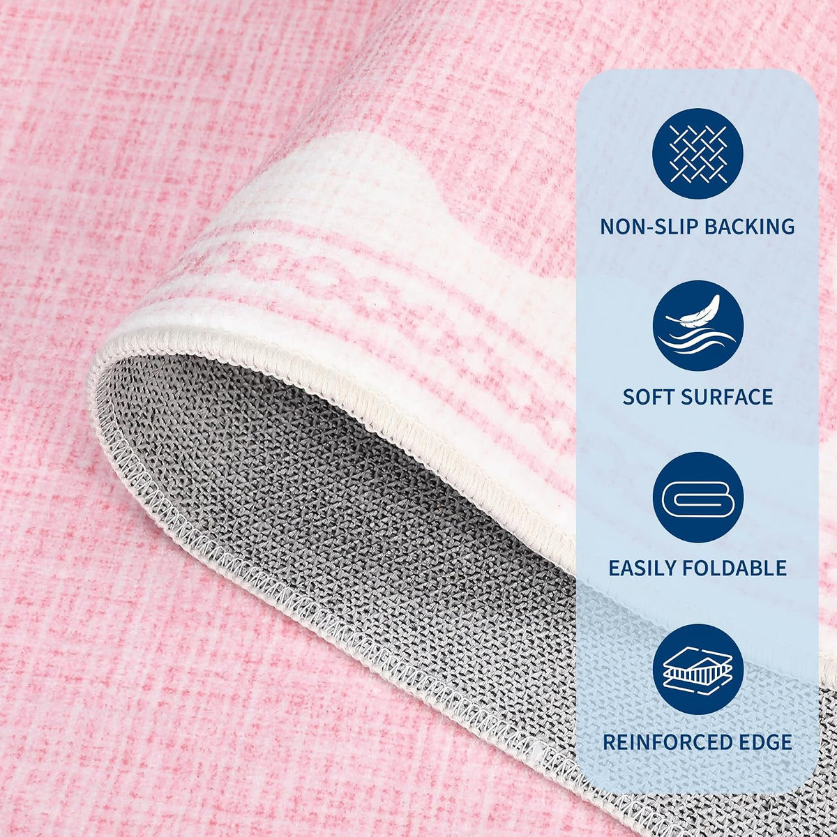 Washable Rugs 5x7 Area Rug for Living Room, Scalloped 5 x 7 Rug Solid Pink Modern Minimalism Low-Pile Carpet for Bedroom Dining Nursery Non Slip Mat with Rubber Back