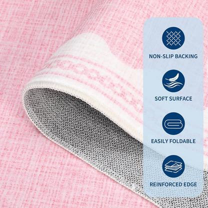 Washable Rugs 5x7 Area Rug for Living Room, Scalloped 5 x 7 Rug Solid Pink Modern Minimalism Low-Pile Carpet for Bedroom Dining Nursery Non Slip Mat with Rubber Back