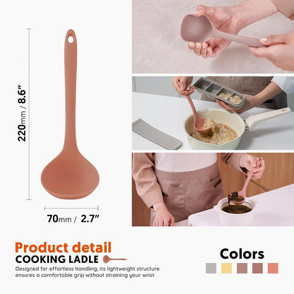 Platinum Silicone Cooking Ladle for Baking, Scraping & Mixing, 100% Food Grade Colorful Silicone Kitchen & Serving Utensils, Heat Resistant, Non-Stick Cookware - 8.6 inch Indie Pink