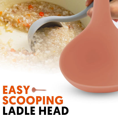 Platinum Silicone Cooking Ladle for Baking, Scraping & Mixing, 100% Food Grade Colorful Silicone Kitchen & Serving Utensils, Heat Resistant, Non-Stick Cookware - 8.6 inch Indie Pink