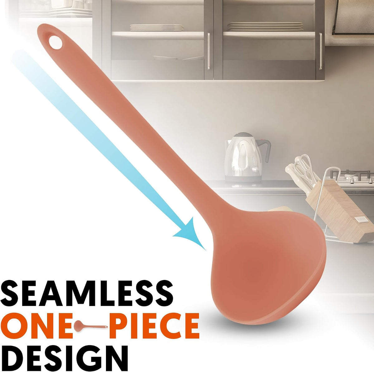 Platinum Silicone Cooking Ladle for Baking, Scraping & Mixing, 100% Food Grade Colorful Silicone Kitchen & Serving Utensils, Heat Resistant, Non-Stick Cookware - 8.6 inch Indie Pink