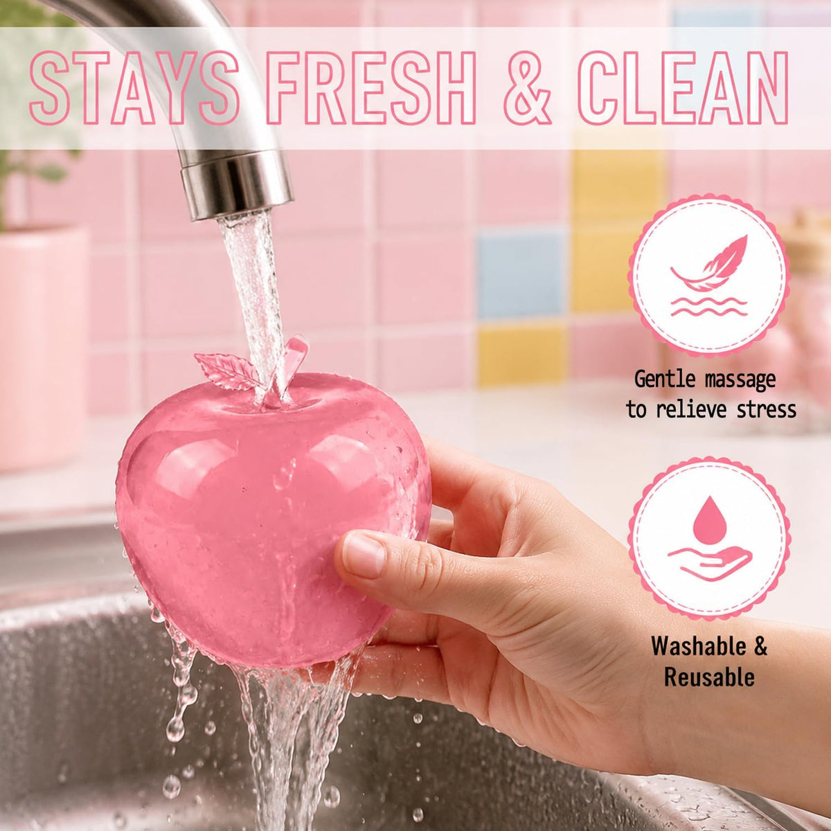 Apple Squishy,Pink Apples Squishy Shaped Stress Balls,Slow Rebound Clear Fruit Squeeze Fidget Toy Anxiety Relief Soft Stress Ball Pinch Sensory Toy
