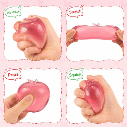 Apple Squishy,Pink Apples Squishy Shaped Stress Balls,Slow Rebound Clear Fruit Squeeze Fidget Toy Anxiety Relief Soft Stress Ball Pinch Sensory Toy