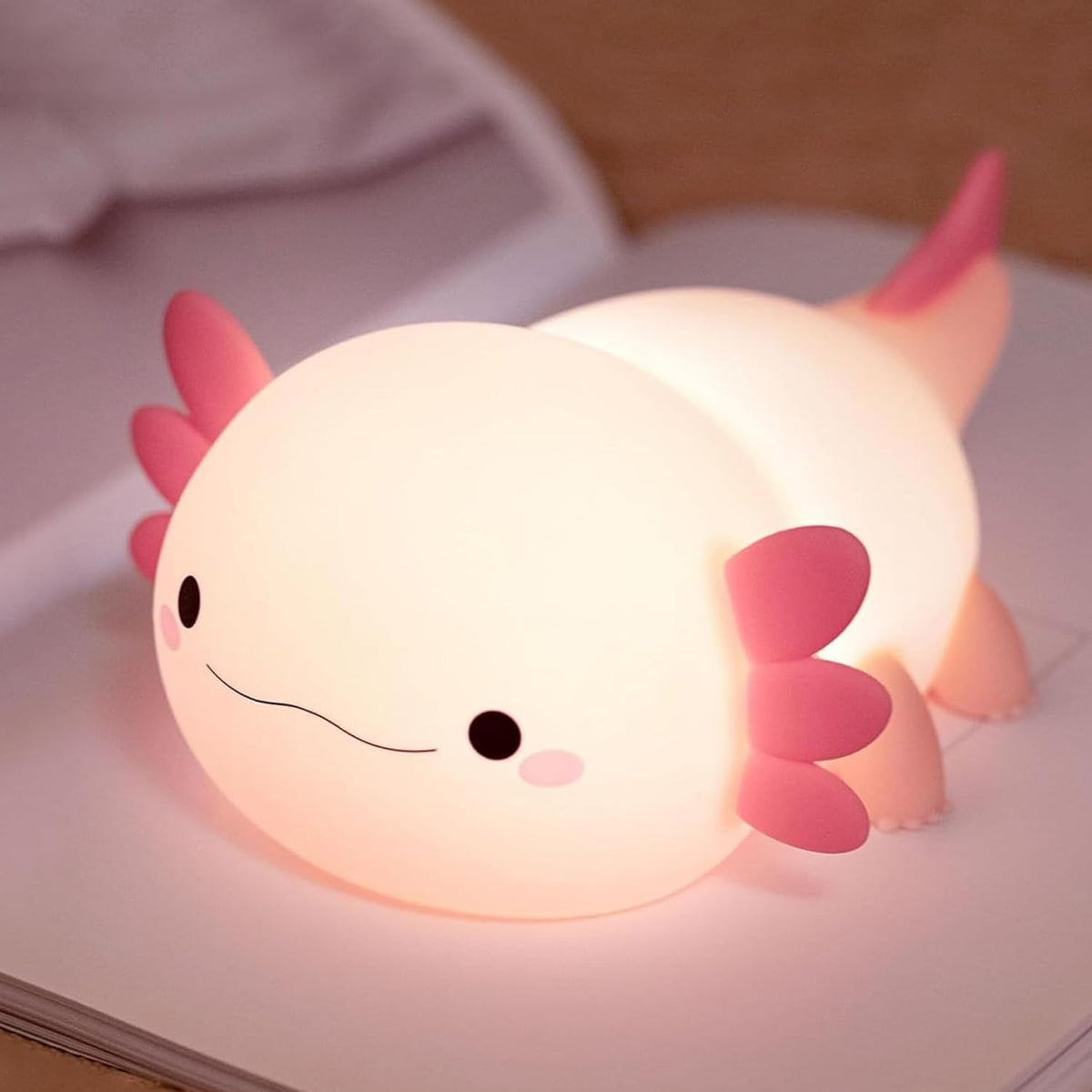 FAMIDUO Pink Axolotl Lamp, Food-Grade Silicone Squishy Night Light for Kids