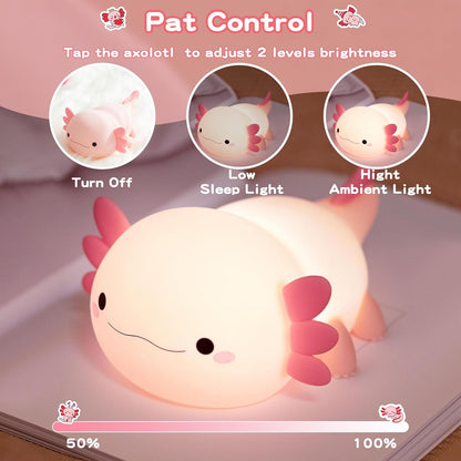 FAMIDUO Pink Axolotl Lamp, Food-Grade Silicone Squishy Night Light for Kids