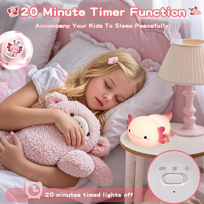 FAMIDUO Pink Axolotl Lamp, Food-Grade Silicone Squishy Night Light for Kids