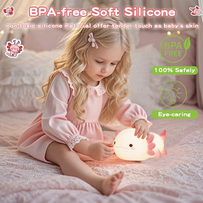 FAMIDUO Pink Axolotl Lamp, Food-Grade Silicone Squishy Night Light for Kids
