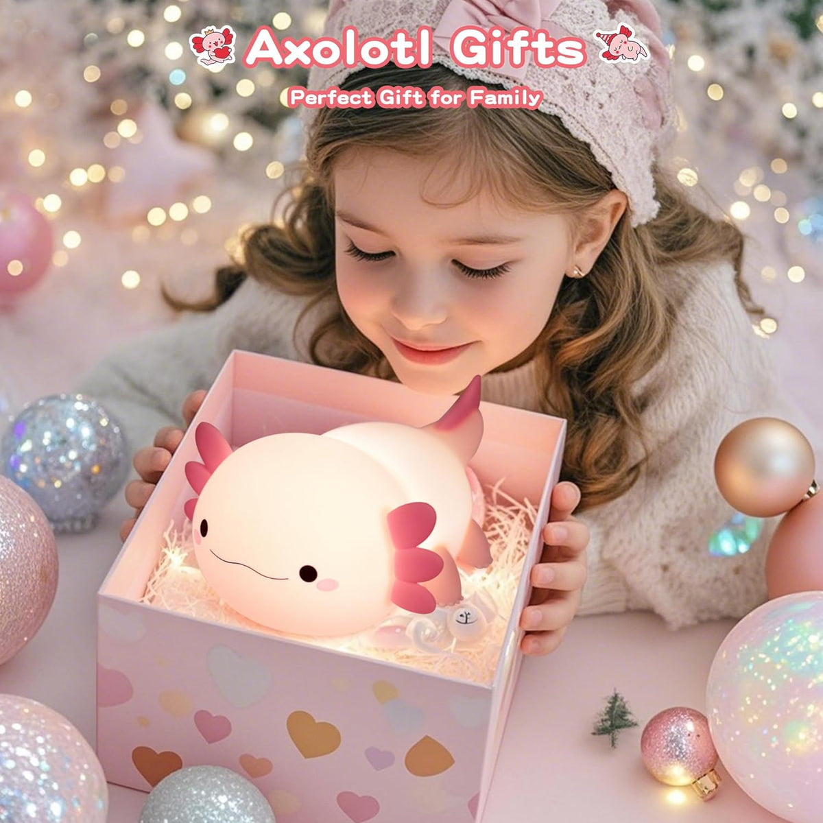 FAMIDUO Pink Axolotl Lamp, Food-Grade Silicone Squishy Night Light for Kids