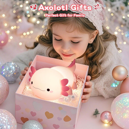 FAMIDUO Pink Axolotl Lamp, Food-Grade Silicone Squishy Night Light for Kids