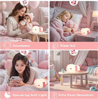 FAMIDUO Pink Axolotl Lamp, Food-Grade Silicone Squishy Night Light for Kids