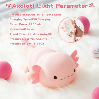 FAMIDUO Pink Axolotl Lamp, Food-Grade Silicone Squishy Night Light for Kids