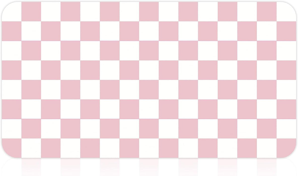 Checkered Dish Mat for Kitchen Coffee Station, 17" x 32" Pink