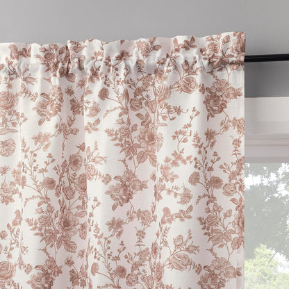 Eloise 2-Pack Tonal Botanical Semi-Sheer Rod Pocket Kitchen Curtain Swag Pair, Blush Pink, 27" W x 38" L