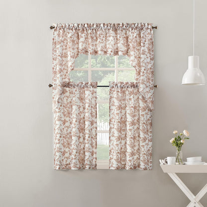Eloise 2-Pack Tonal Botanical Semi-Sheer Rod Pocket Kitchen Curtain Swag Pair, Blush Pink, 27" W x 38" L