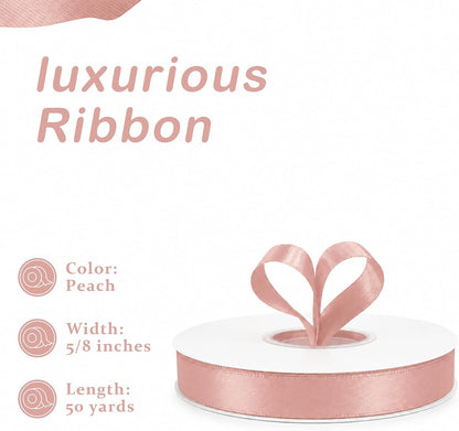 50 Yards Peach Pink Satin Ribbon 5/8 Inch Double Face Ribbon for Gift Wrapping Bouquets Crafts Wedding Decoration