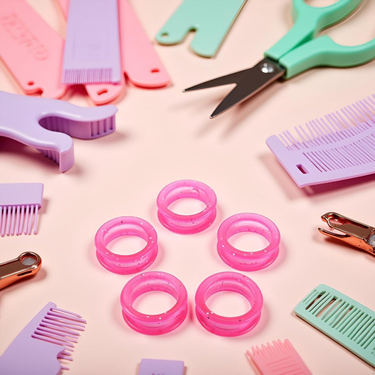 5 Pcs Pink Silicone Scissors Finger Rings Grips Grooming Shear Thumb Inserts Finger Protector Ring for Barber Hair Cutting Scissors Pet Shears