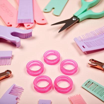 5 Pcs Pink Silicone Scissors Finger Rings Grips Grooming Shear Thumb Inserts Finger Protector Ring for Barber Hair Cutting Scissors Pet Shears