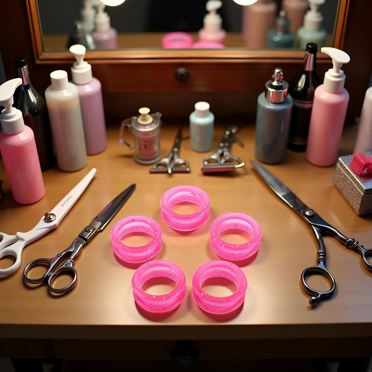5 Pcs Pink Silicone Scissors Finger Rings Grips Grooming Shear Thumb Inserts Finger Protector Ring for Barber Hair Cutting Scissors Pet Shears