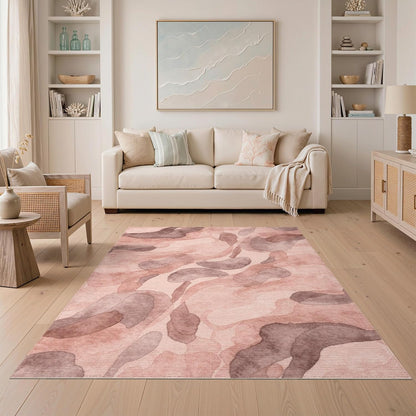 5'x7' Washable Modern Abstract Area Rug, Dusty Rose Flatwoven Floor Covering for Dining Room, Under Table, Home Office, Non-Slip Chair-Friendly Carpet | Ref:2164494