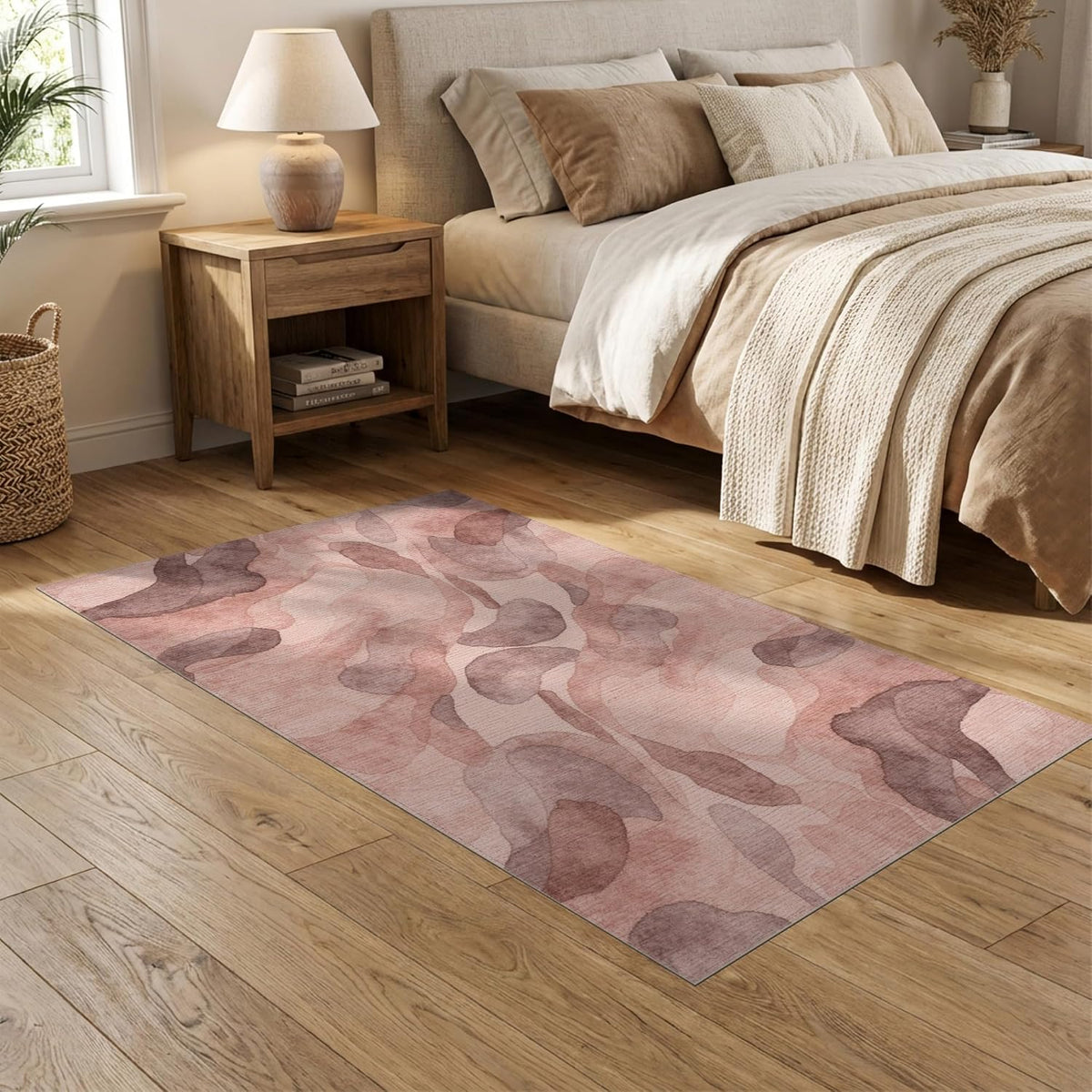 5'x7' Washable Modern Abstract Area Rug, Dusty Rose Flatwoven Floor Covering for Dining Room, Under Table, Home Office, Non-Slip Chair-Friendly Carpet | Ref:2164494