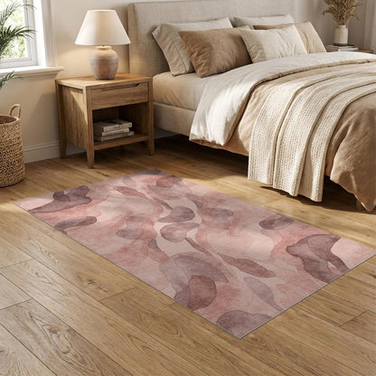 5'x7' Washable Modern Abstract Area Rug, Dusty Rose Flatwoven Floor Covering for Dining Room, Under Table, Home Office, Non-Slip Chair-Friendly Carpet | Ref:2164494