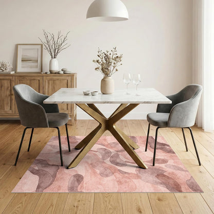 5'x7' Washable Modern Abstract Area Rug, Dusty Rose Flatwoven Floor Covering for Dining Room, Under Table, Home Office, Non-Slip Chair-Friendly Carpet | Ref:2164494