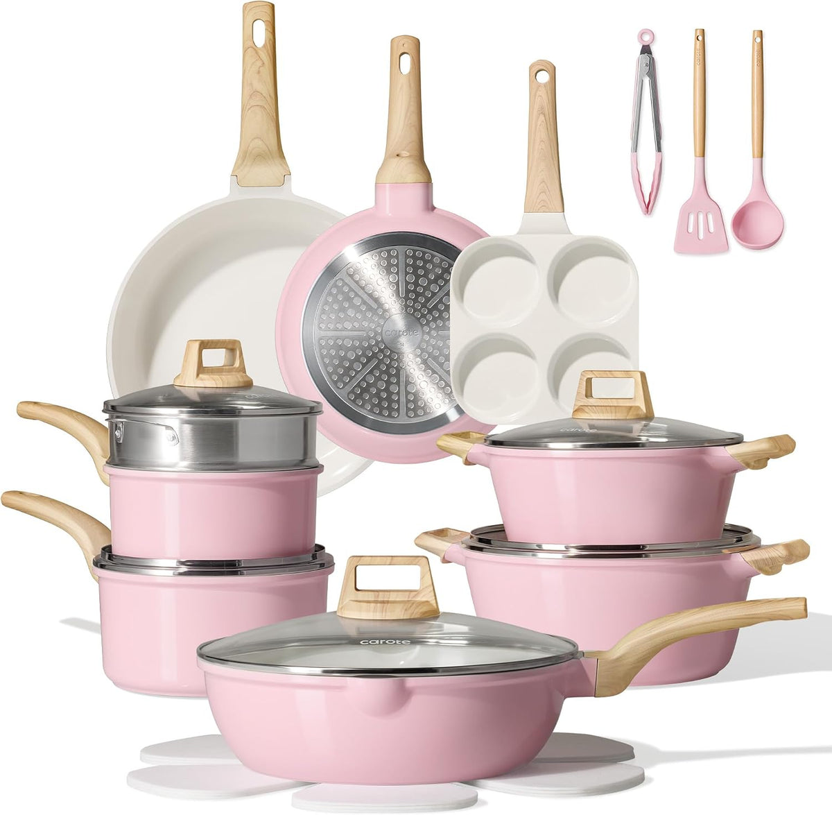 21pcs Ceramic Cookware Set, Pots and Pans Set, Pink