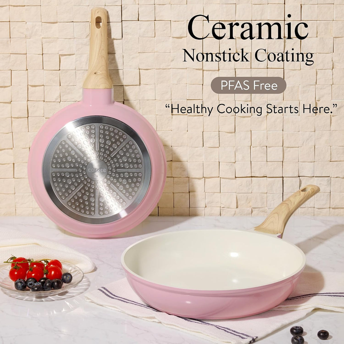 21pcs Ceramic Cookware Set, Pots and Pans Set, Pink