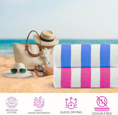Cabana Towel 4Pcs Teal,Blue,Pink,Green Designer Stripe Beach Towels Gift Set, 30"x60" Oversized 100%Cotton Pool Bath Towel for Beach Gift Set (Perfect Summer Gift Set For Women & Men)