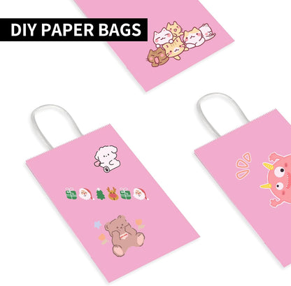 100 Pack 5.25x3.25x8.25 Inch Small Light Pink Kraft Paper Bags with Handles Bulk, Gift Wrap Bags for Favor Grocery Retail Party Birthday Shopping Business Goody Craft Merchandise Take Out Sacks