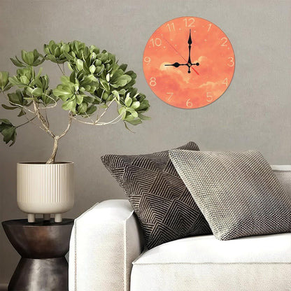 Coral Pink Sky with Cloud and Star Print Wall Clock for Living Room Bedroom 25x25cm